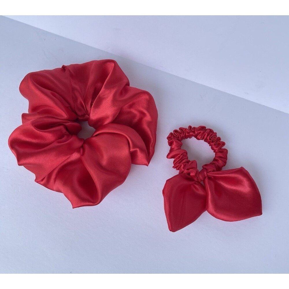 2 New Satin Scrunchie Hair Tie Red - Picture 3 of 12